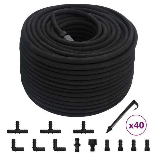 vidaXL Mangueira para rega gota-a-gota de jardim 100 m borracha preto