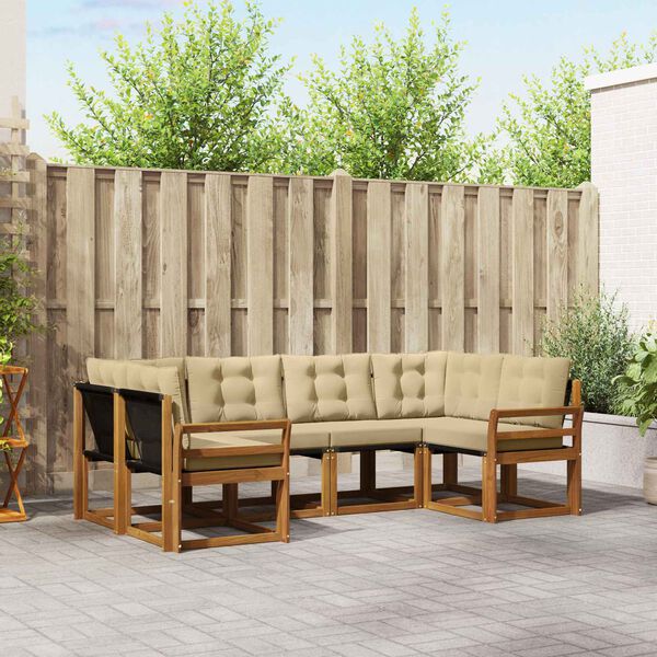 vidaXL Conjunto de Sof&aacute;s para Exterior 6 pcs Natural e Bege