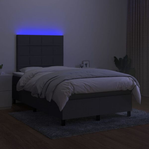 vidaXL Cama box spring c/ colch&atilde;o e LED 120x200 cm tecido cinza-escuro