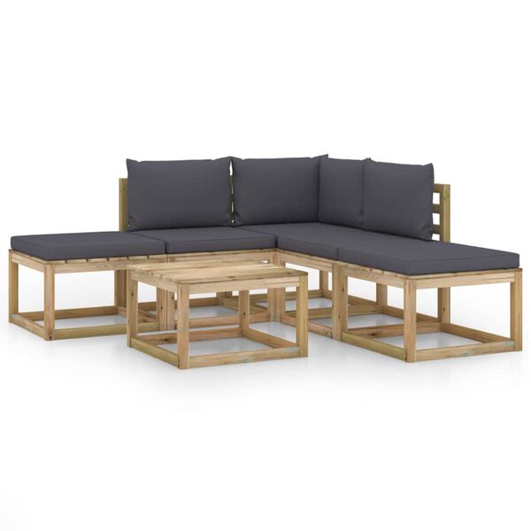 vidaXL 6 pcs conj. lounge jardim c/ almofad&otilde;es antracite