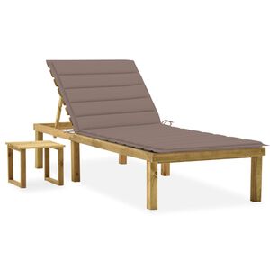 vidaXL Espreguiçadeira de jardim com mesa e almofadão pinho impregnado