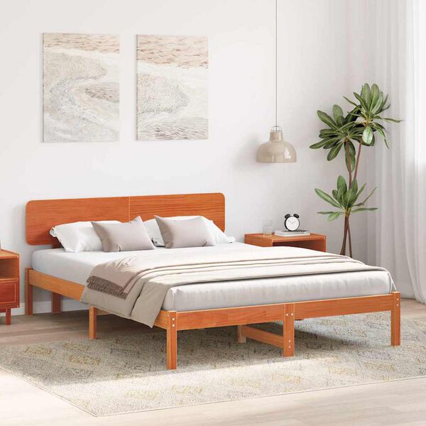 vidaXL Estrutura da Cama com cabeceira Marrom Cera 140 x 200 cm
