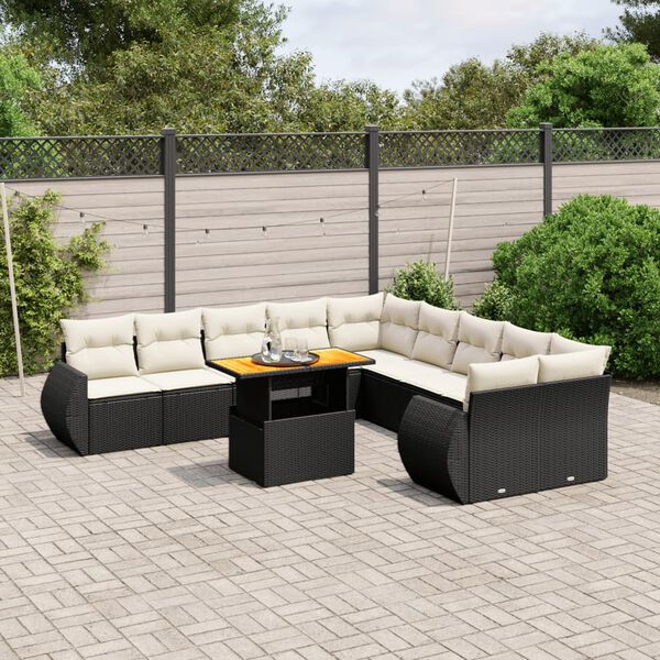 vidaXL 11 pcs conjunto sof&aacute;s de jardim c/ almofad&otilde;es vime PE preto