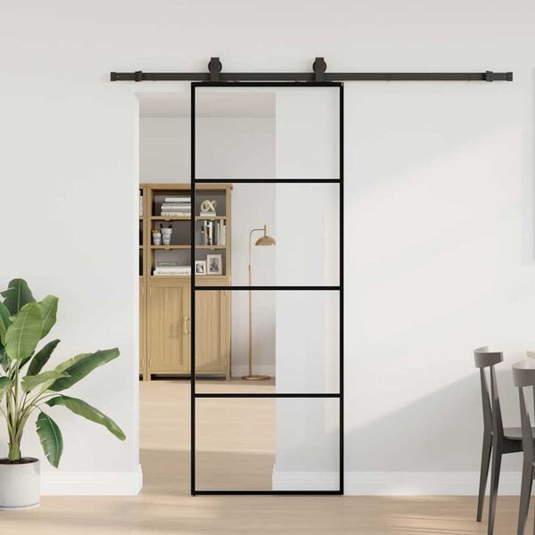 vidaXL Porta deslizante c/ conj. ferragens 76x205cm vidro ESG preto