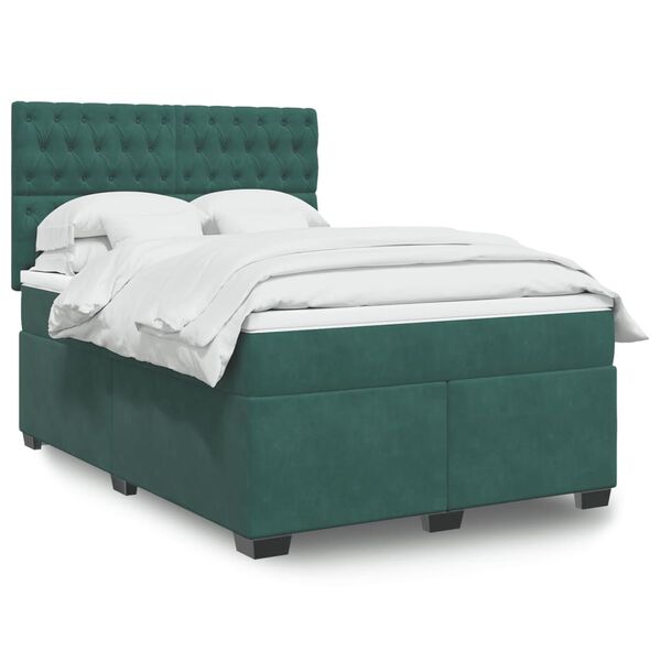 vidaXL Cama com molas/colch&atilde;o 140x190 cm veludo verde-escuro