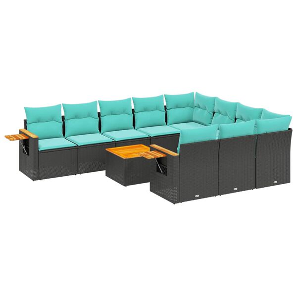 vidaXL 11 pcs conjunto sofás de jardim c/ almofadões vime PE preto