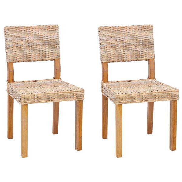 vidaXL Cadeira de jantar 2 pcs Natural 46 x 55 x 84 cm Rattan Kubu
