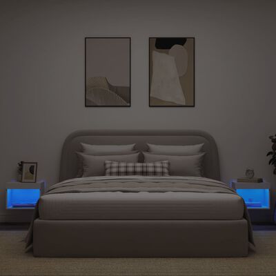 vidaXL Mesas de cabeceira de parede com luzes LED 2 pcs branco