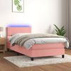 vidaXL Cama box spring c/ colch&atilde;o/LED 100x200 cm veludo rosa