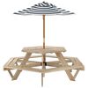 vidaXL Mesa de piquenique para 6 crian&ccedil;as com guarda-sol abeto maci&ccedil;o