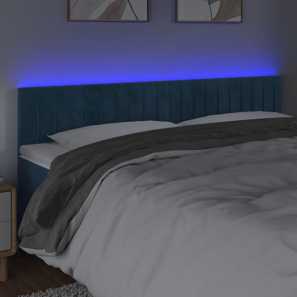 vidaXL Cabeceira de cama c/ luzes LED veludo 180x5x78/88cm azul-escuro