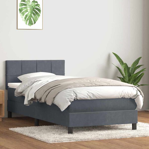 vidaXL Cama com molas/colch&atilde;o cinza-escuro 80x220 cm veludo