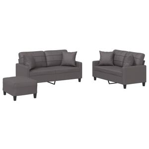vidaXL 3 pcs conjunto de sof&aacute;s com almofadas couro artificial cinzento