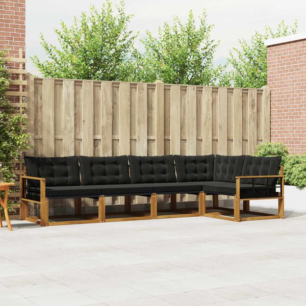 vidaXL Conjunto de Sof&aacute;s para Exterior 5 pcs Natural e Preto