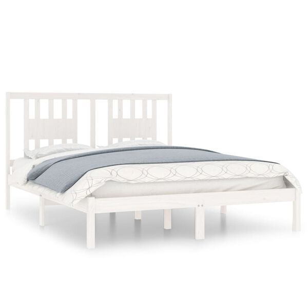 vidaXL Estrutura de cama 140x200 cm madeira de pinho maci&ccedil;a branco