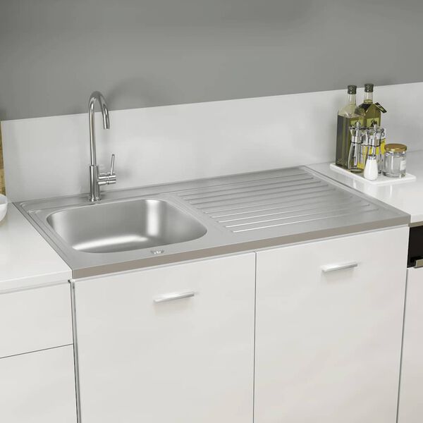 vidaXL Lava-lou&ccedil;a cozinha + escorredor a&ccedil;o inox prateado