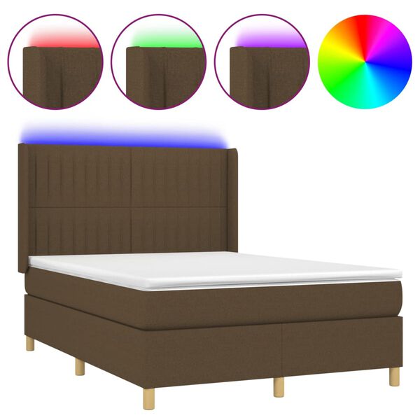 vidaXL Cama box spring c/ colch&atilde;o/LED 140x190cm tecido castanho-escuro