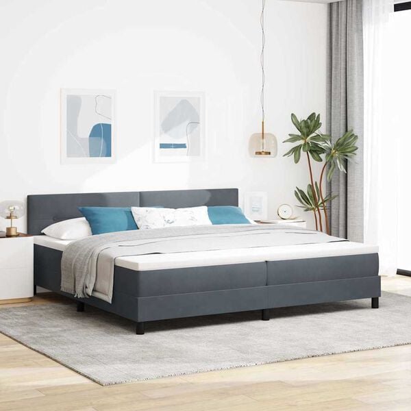 vidaXL Cama Box com colch&atilde;o Cinza Escuro 200 x 200 cm Veludo