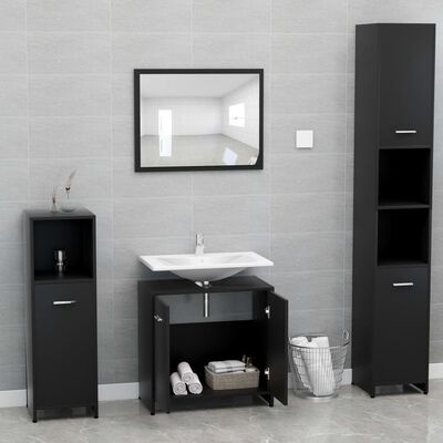 vidaXL Conjunto de móveis casa de banho derivados de madeira preto