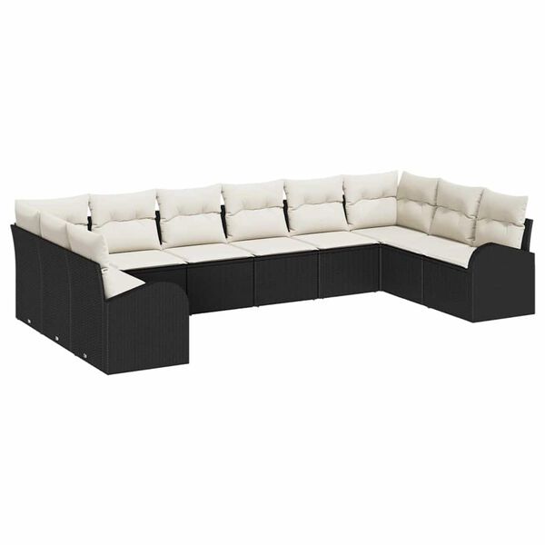 vidaXL Conjunto de Sof&aacute;s com almofada 10 pcs Preto Polirattan