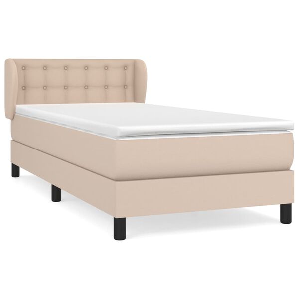 vidaXL Cama com molas/colch&atilde;o 90x190 cm couro artificial cappuccino