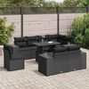 vidaXL 9 pcs conjunto de sof&aacute;s p/ jardim c/ almofad&otilde;es vime PE preto