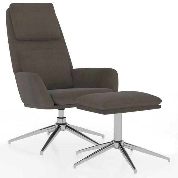 vidaXL Cadeira de descanso com banco tecido de microfibra cinza-escuro