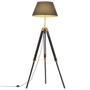 vidaXL Candeeiro de ch&atilde;o trip&eacute; 141 cm teca maci&ccedil;a preto/dourado