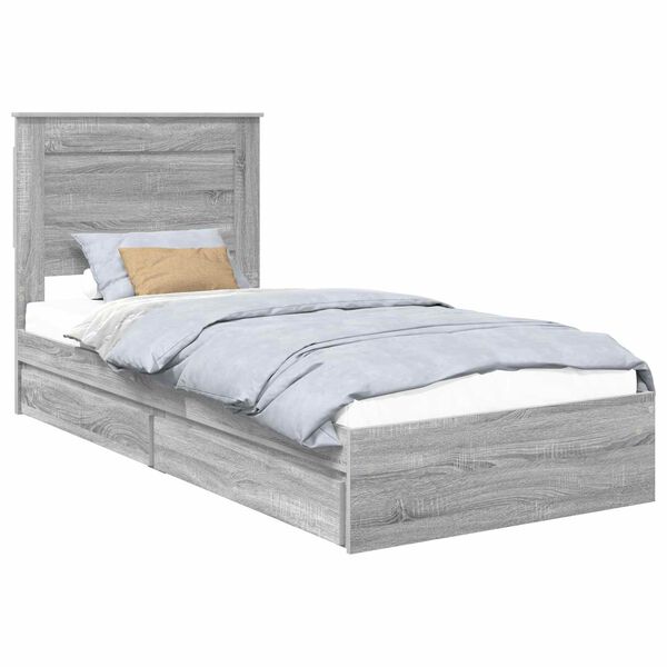 vidaXL Cama com Armazenamento com cabeceira Cinza Sonoma 90 x 200 cm