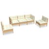 vidaXL 5 pcs conjunto lounge jardim c/ almofad&otilde;es creme pinho maci&ccedil;o