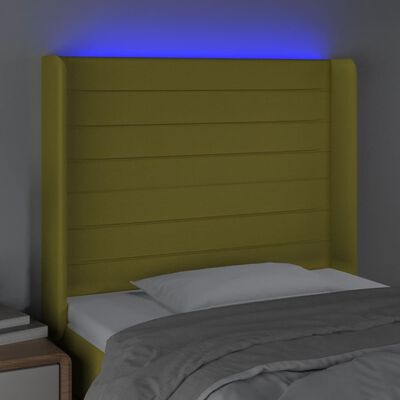 vidaXL Cabeceira de cama c/ luzes LED tecido 103x16x118/128 cm verde