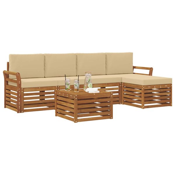 vidaXL Conjunto de Sof&aacute;s para Exterior 6 pcs Natural e Bege