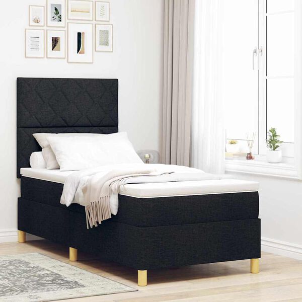vidaXL Cama Box Spring LED com colch&atilde;o Preto 90 x 200 cm tecido