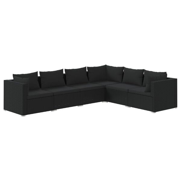 vidaXL 6 pcs conjunto lounge de jardim c/ almofadões vime PE preto