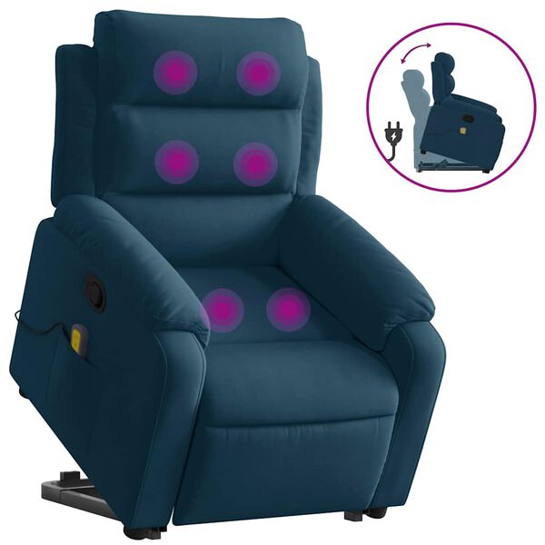 vidaXL Poltrona elevat&oacute;ria de massagens veludo azul