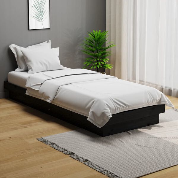 vidaXL Estrutura cama pequena solteiro 75x190 cm madeira maci&ccedil;a preto
