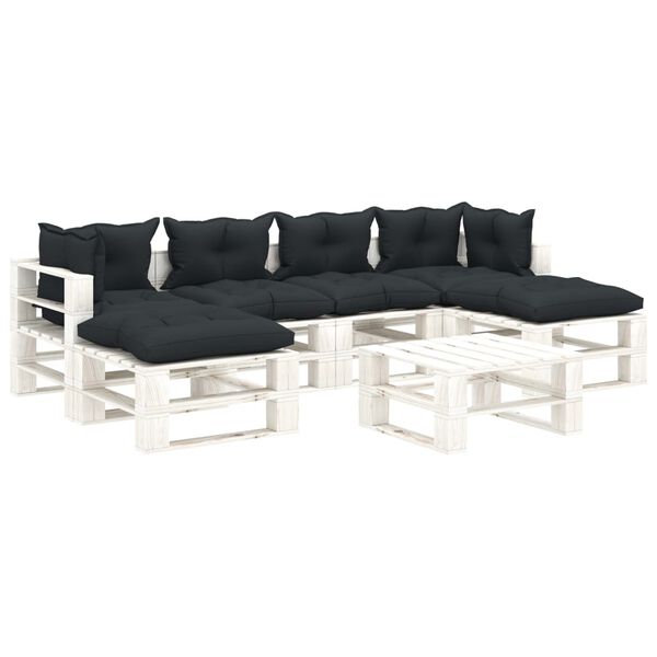 vidaXL 7pcs conj. lounge jardim paletes + almofad&otilde;es madeira antracite