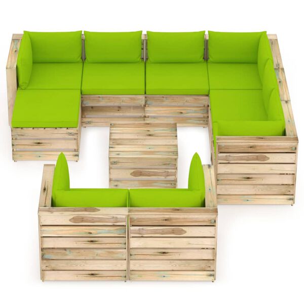 vidaXL 10 pcs conj. lounge jardim c/ almofad&otilde;es madeira impreg. verde