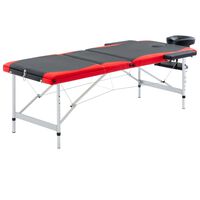 vidaXL Mesa de massagem dobrável 3 zonas alumínio preto e vermelho