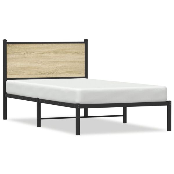 vidaXL Estrutura de cama sem colch&atilde;o 100x200 cm metal carvalho sonoma