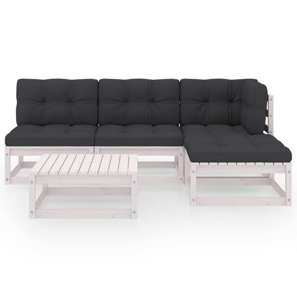 vidaXL 5 pcs conjunto lounge de jardim c/ almofadões pinho maciço