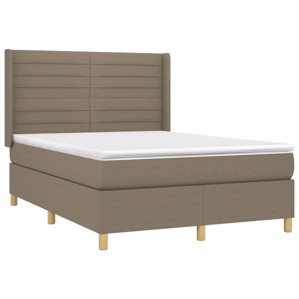 vidaXL Cama box spring colchão/LED 140x200 cm tecido cinza-acastanhado