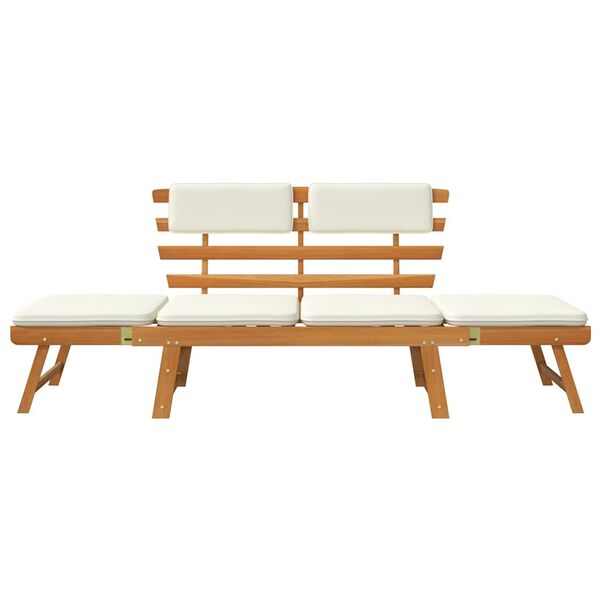 vidaXL Banco de jardim + almofadões 2-em-1 190cm madeira acácia maciça