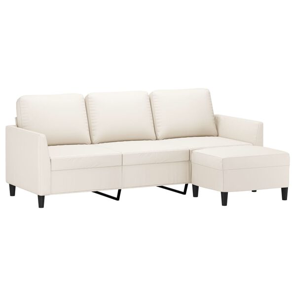 vidaXL Sof&aacute; 3 lugares c/ apoio p&eacute;s 180 cm couro artificial cor creme