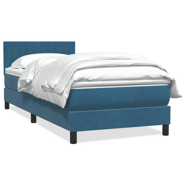 vidaXL Cama com molas/colch&atilde;o azul-escuro 80x210 cm veludo