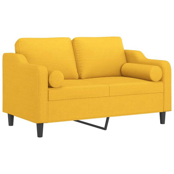 vidaXL Sof&aacute; 2 lug. c/ almofadas/almofad&otilde;es 120 cm tecido amarelo-claro
