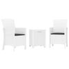 vidaXL 3 pcs conjunto lounge jardim com almofad&otilde;es vime PP branco