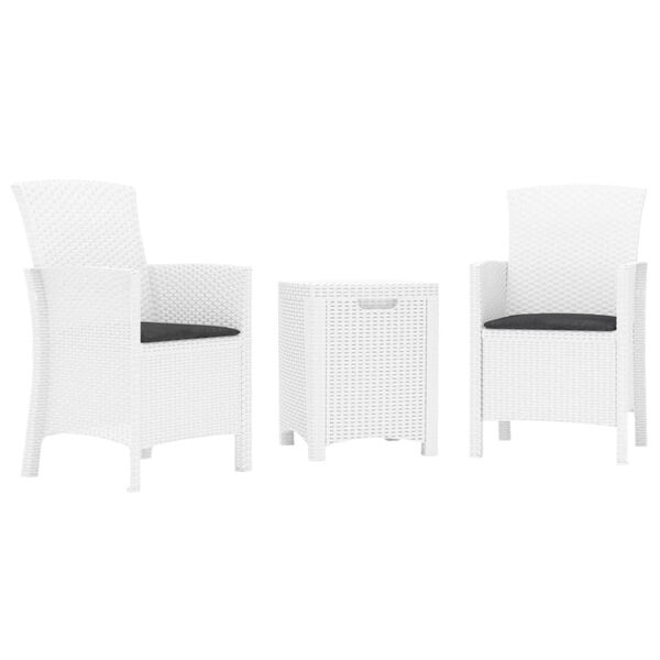 vidaXL 3 pcs conjunto lounge jardim com almofad&otilde;es vime PP branco