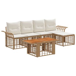 vidaXL Conjunto de Sof&aacute; de Jardim 6 unid. Natural e Branco Creme