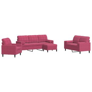 vidaXL 4pcs conjunto sof&aacute;s c/ almofad&otilde;es e rolos veludo vermelho tinto